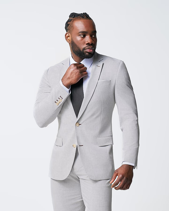 Athletic Fit Stretch Suit - Lightweight Heathered Light Grey