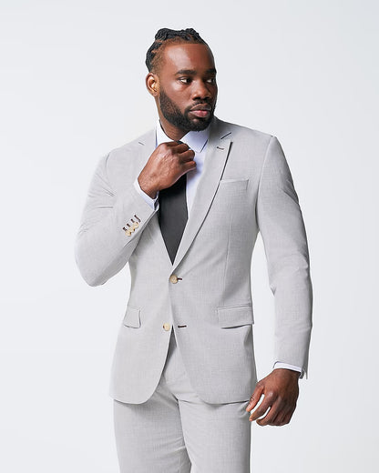 Athletic Fit Stretch Suit - Lightweight Heathered Light Grey