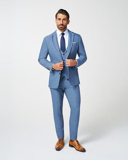 Athletic Fit Stretch Suit - Heathered Light Blue