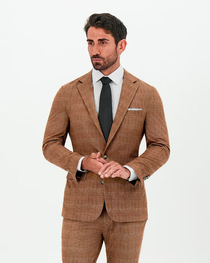 Athletic Fit Stretch Suit - Unstructured Light Brown Crosshatch