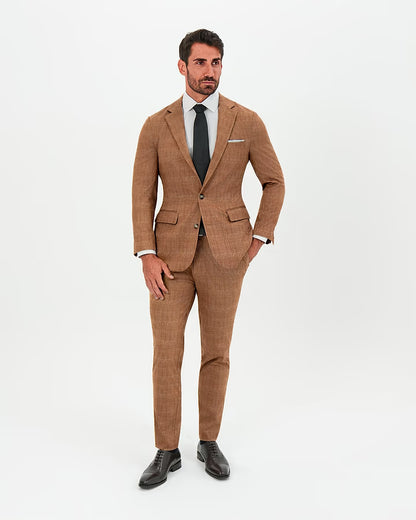 Athletic Fit Stretch Suit - Unstructured Light Brown Crosshatch