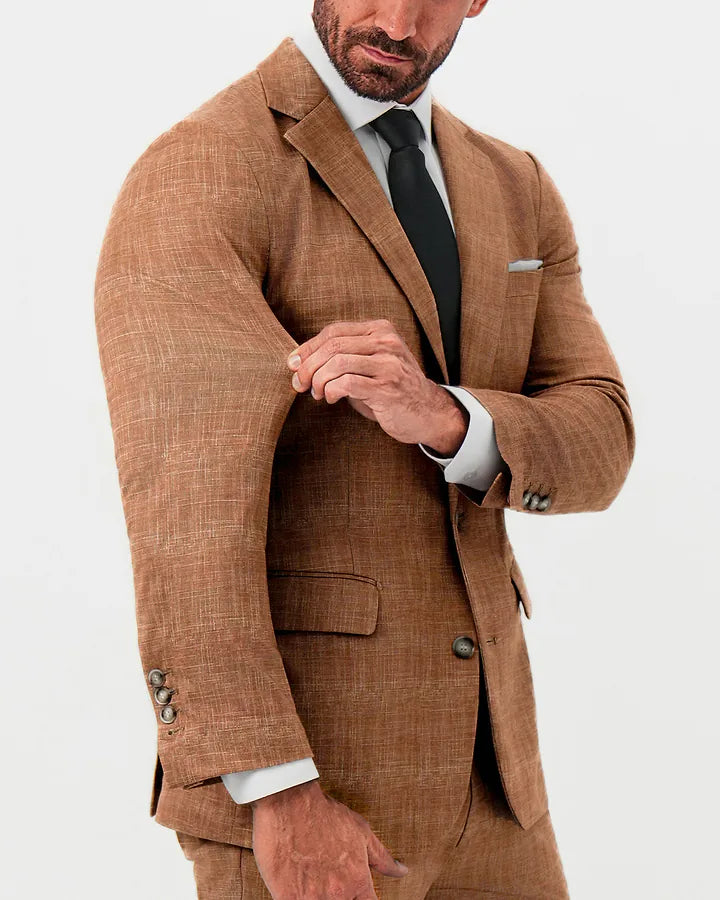 Athletic Fit Stretch Suit - Unstructured Light Brown Crosshatch
