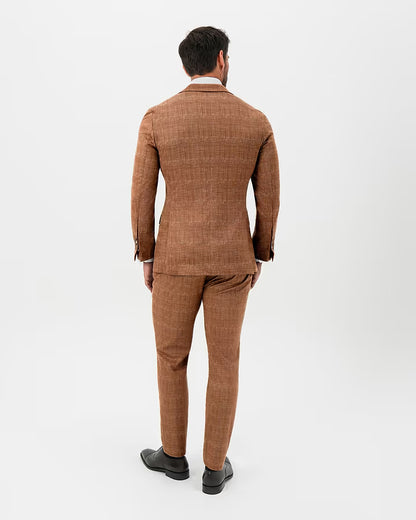 Athletic Fit Stretch Suit - Unstructured Light Brown Crosshatch