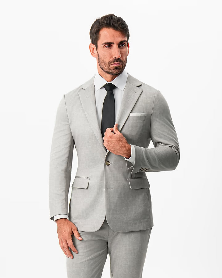 Athletic Fit Stretch Suit - Unstructured Stone Crosshatch