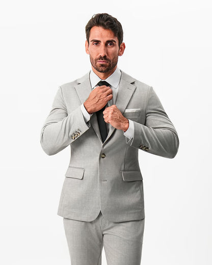Athletic Fit Stretch Suit - Unstructured Stone Crosshatch
