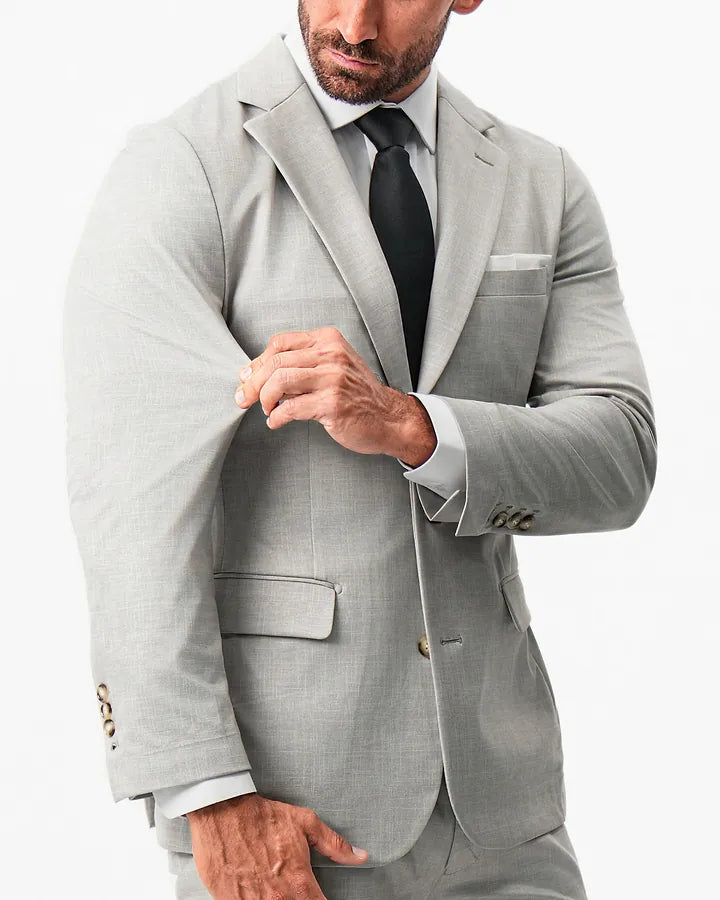 Athletic Fit Stretch Suit - Unstructured Stone Crosshatch